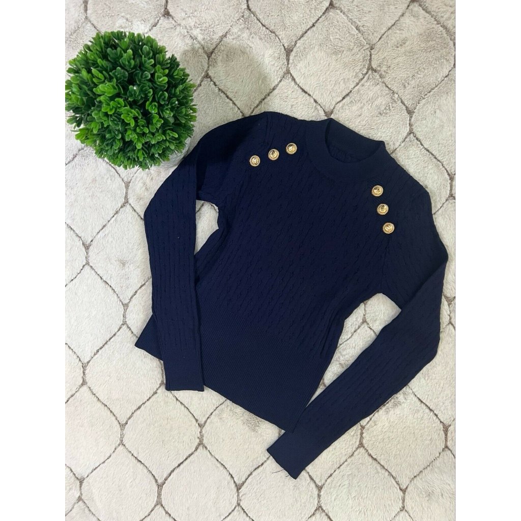 Daimaran Berlin Women's Sweater Navy Blue Slim Fit Long Sleeve With Buttons S